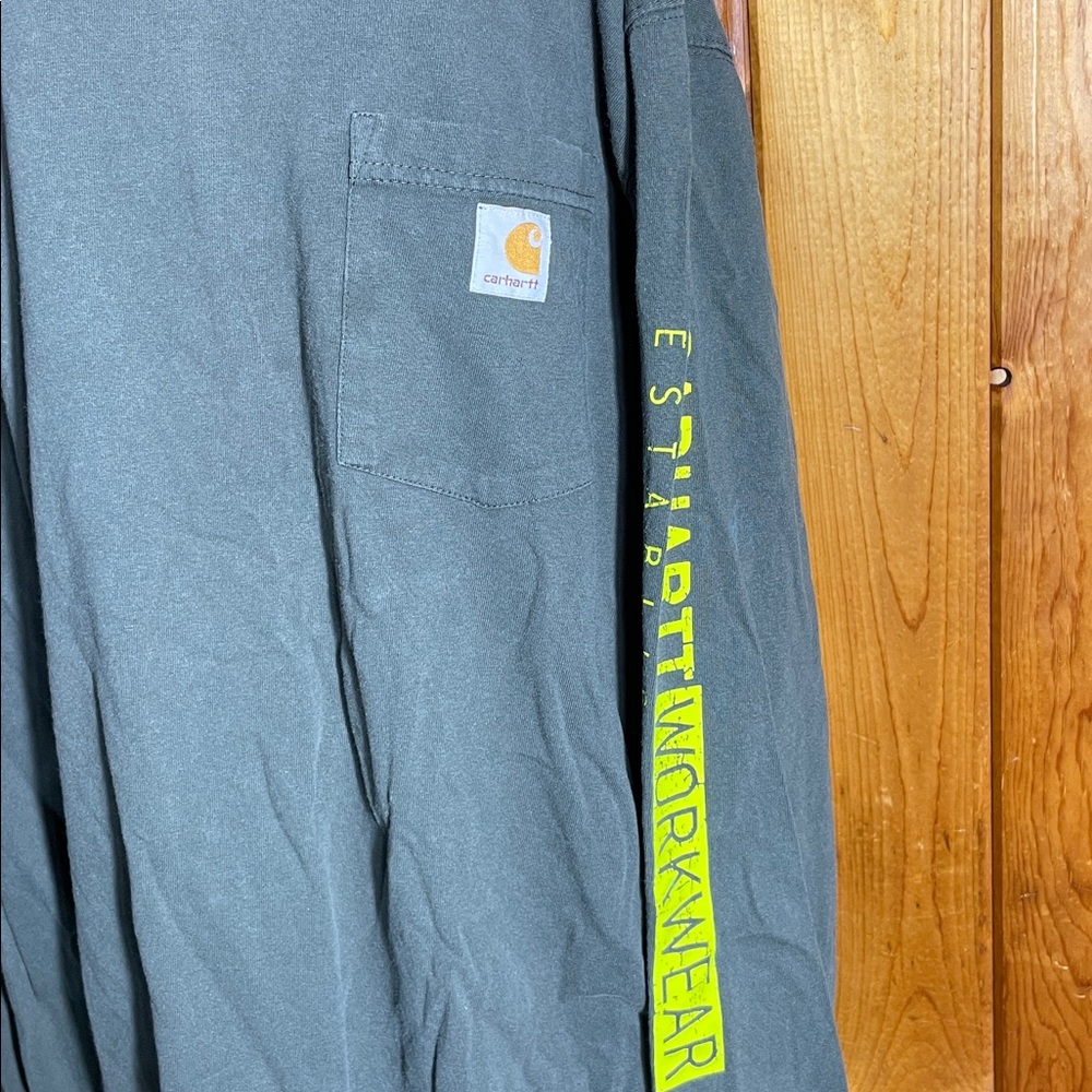 Carhartt Men's Dark Gray Long Sleeve Tee with green Accents size medium original - Picture 2 of 6
